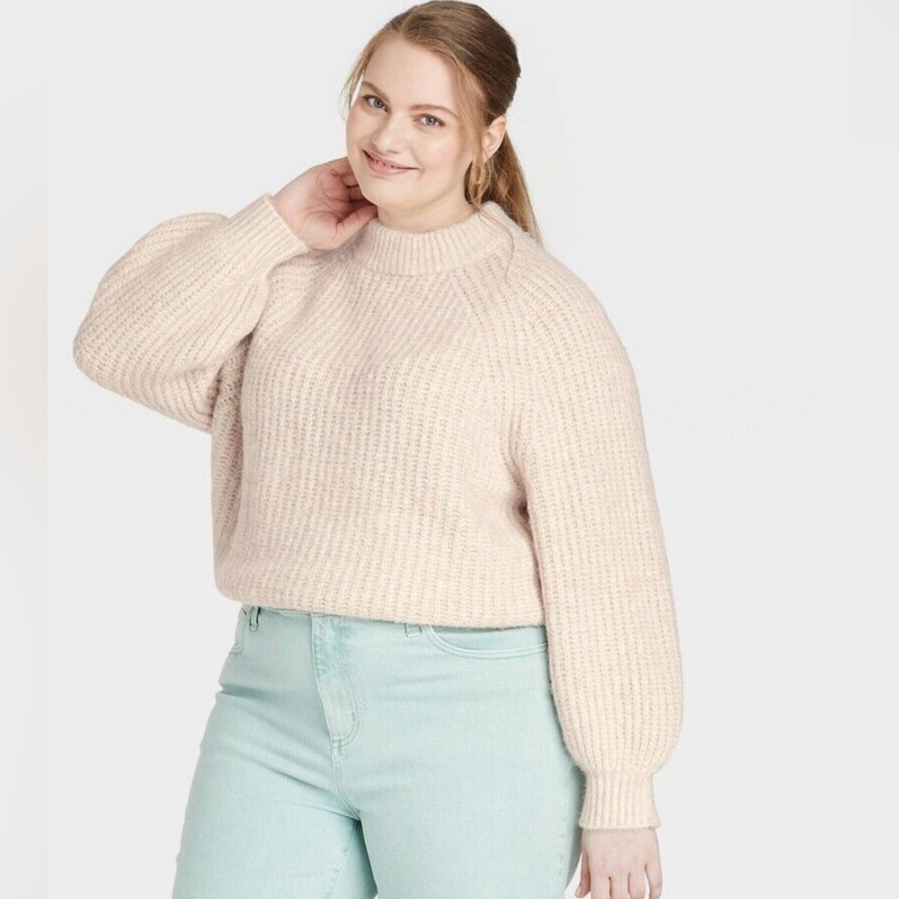 Women's Plus Size Mock Turtleneck Pullover Sweater